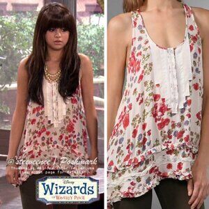 Free People Floral Tuxedo Ruffle Cami Tank Tunic Top ASO Alex Russo